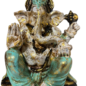 Estatua de Ganesha en Resina con Detalles Dorados y Turquesa