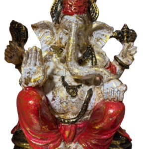 Estatua de Ganesha con Detalles en Rojo y Dorado